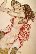 Egon Schiele Two Girls Embracing Each other oil painting on canvas